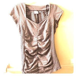 Striped and Polka Dots Ruched Tee Shirt